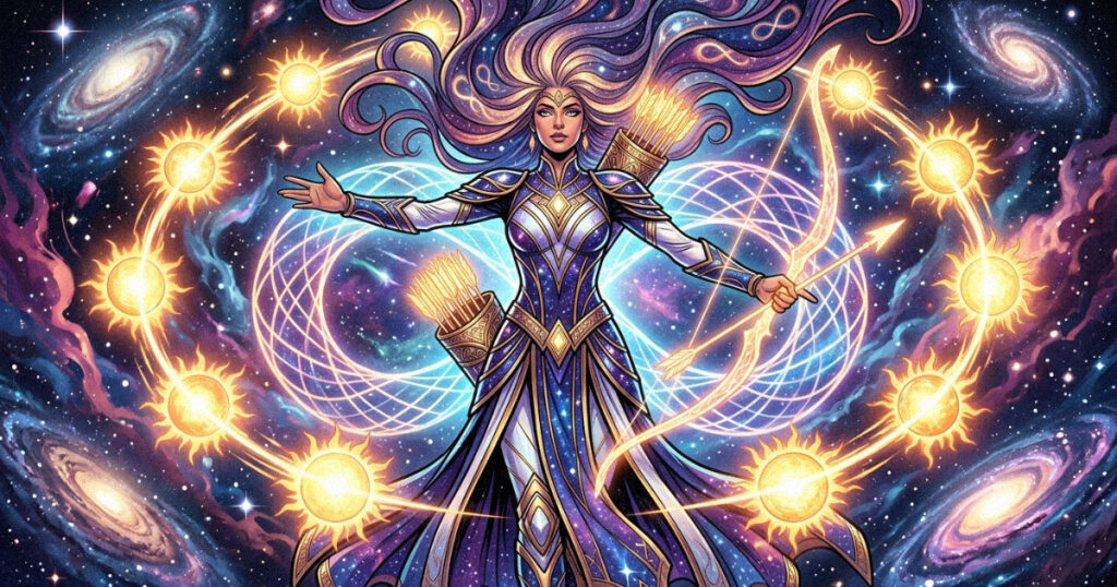 An artistic representation of Aditi, the goddess of infinity and mother of the Adityas, who governs Punarvasu Nakshatra.