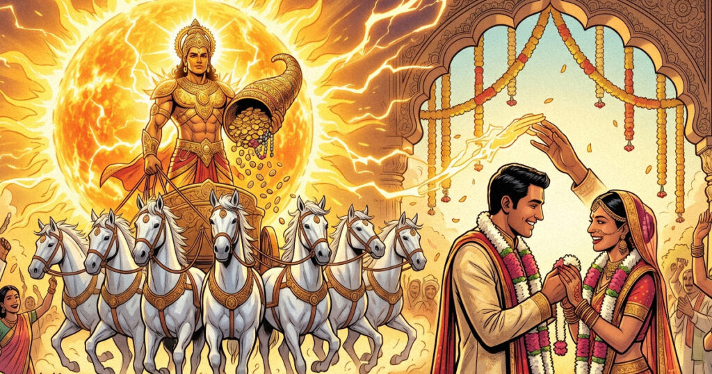 An artistic depiction of Bhaga, the solar deity who brings fortune and marital bliss to Purva Phalguni.