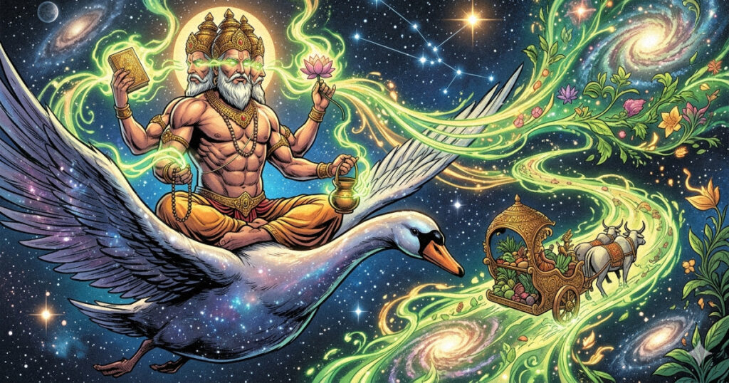 An artistic depiction of Lord Brahma, the creator god who governs the growth energy of Rohini Nakshatra.