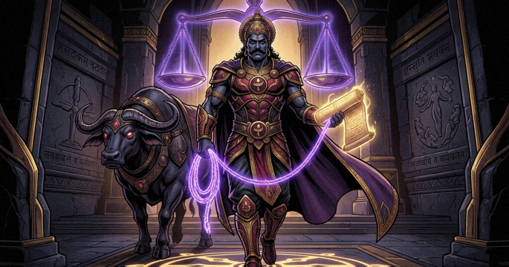 An artistic depiction of Lord Yama, symbolizing the discipline and dharmic laws associated with Bharani.