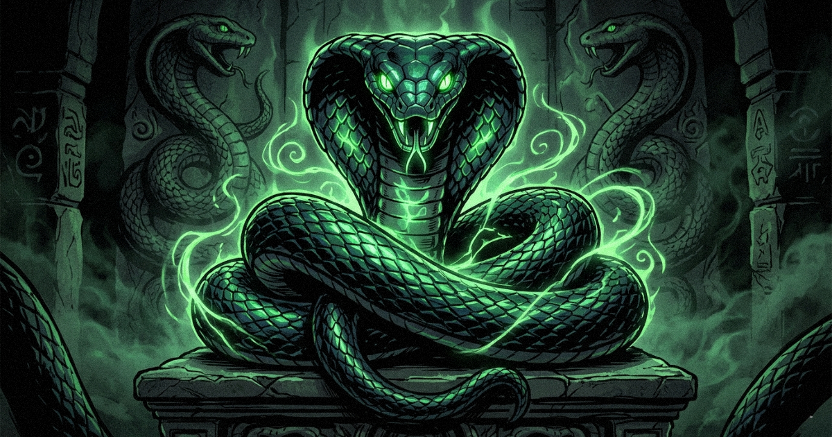 A stylized image of a coiled serpent, representing the concentrated and intuitive energy of Ashlesha Nakshatra.