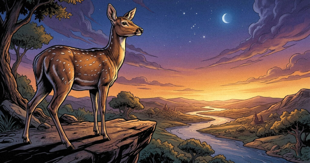 A graceful deer looking toward the horizon, symbolizing the searching and alert nature of Mrigashira Nakshatra.