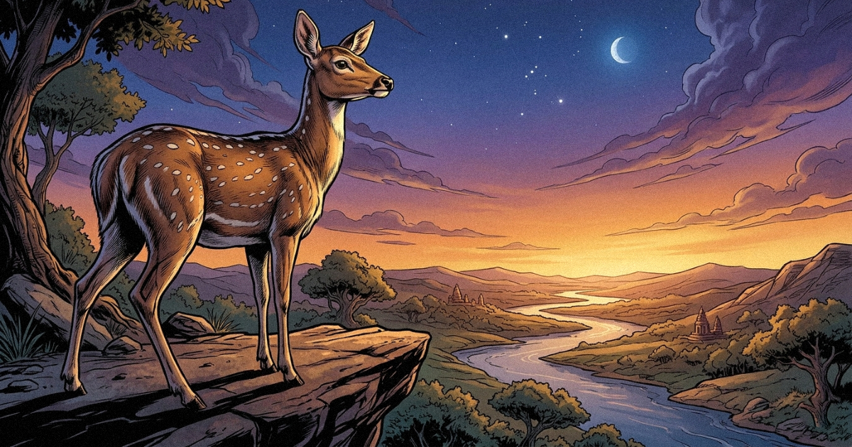 A graceful deer looking toward the horizon, symbolizing the searching and alert nature of Mrigashira Nakshatra.