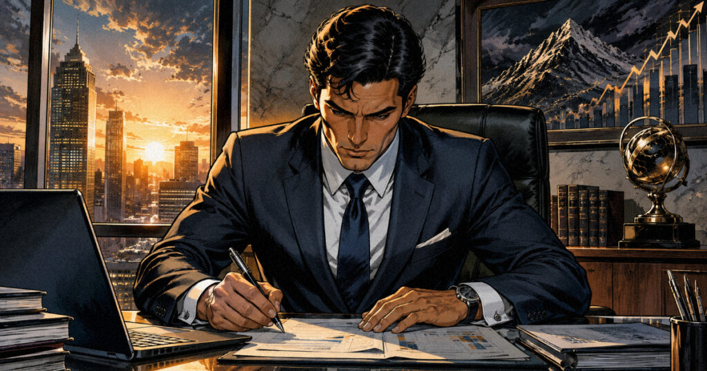 Uttarashadha nakshatra: The universal star of final victory A focused professional leader working in a modern office, representing the ambition and discipline of Uttarashadha Nakshatra.