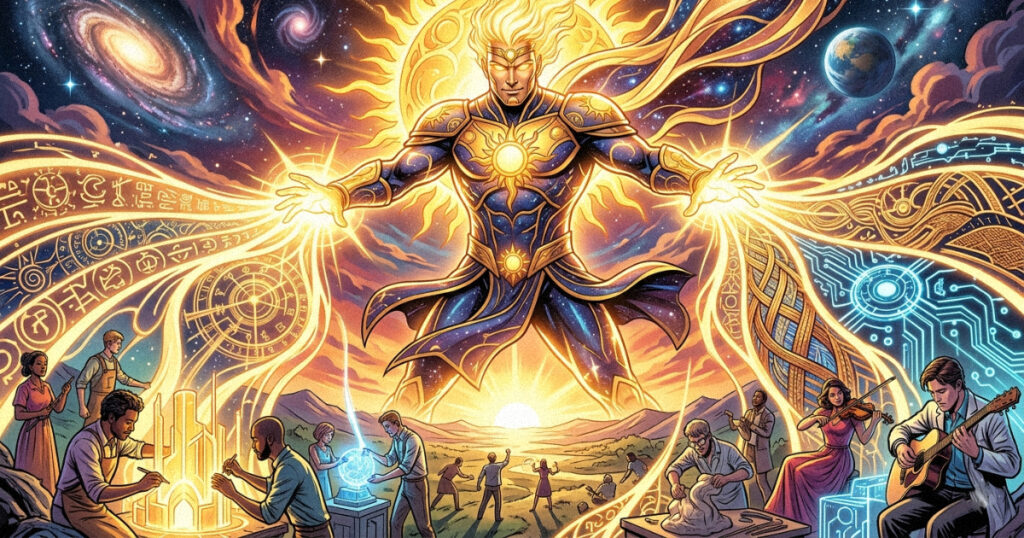 Hasta Nakshatra: The Dexterity of the Hand and the Light of Savitur An artistic rendering of Savitur, the aspect of the Sun deity associated with awakening, inspiration, and manual skill.