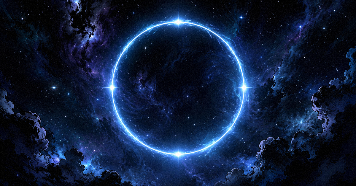 A glowing empty circle hovering against a dark cosmic sky, representing the hidden mysteries and potential of Shatabhisha Nakshatra.