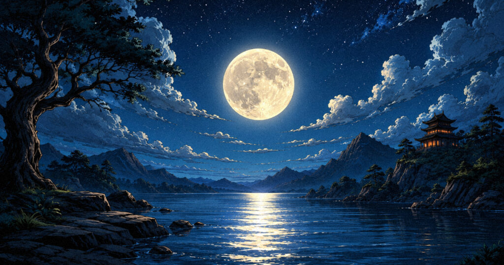 July 2026 Vedic astrology horoscope: your complete guide to all 12 signs A peaceful, spiritual image of the Full Moon rising on July 29, with the reflection of moonlight on water, representing the clarity and release that the month's culmination point brings