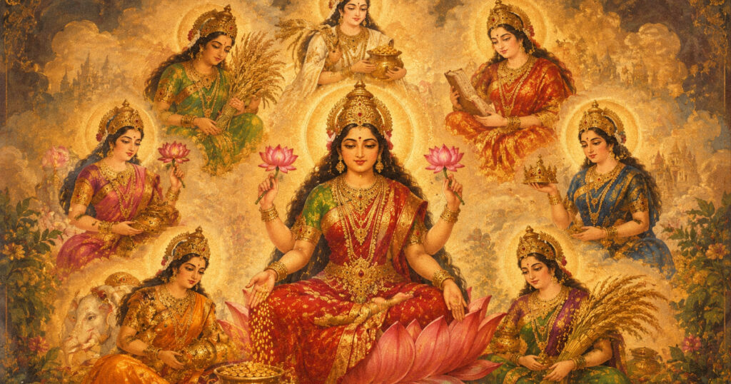 Illustration of Goddess Lakshmi's eight forms known as Ashtalakshmi